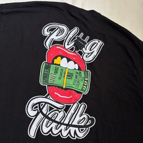 Plug talk american apparel black graphic tee shirt men’s XL money lips 420 - Picture 2 of 5